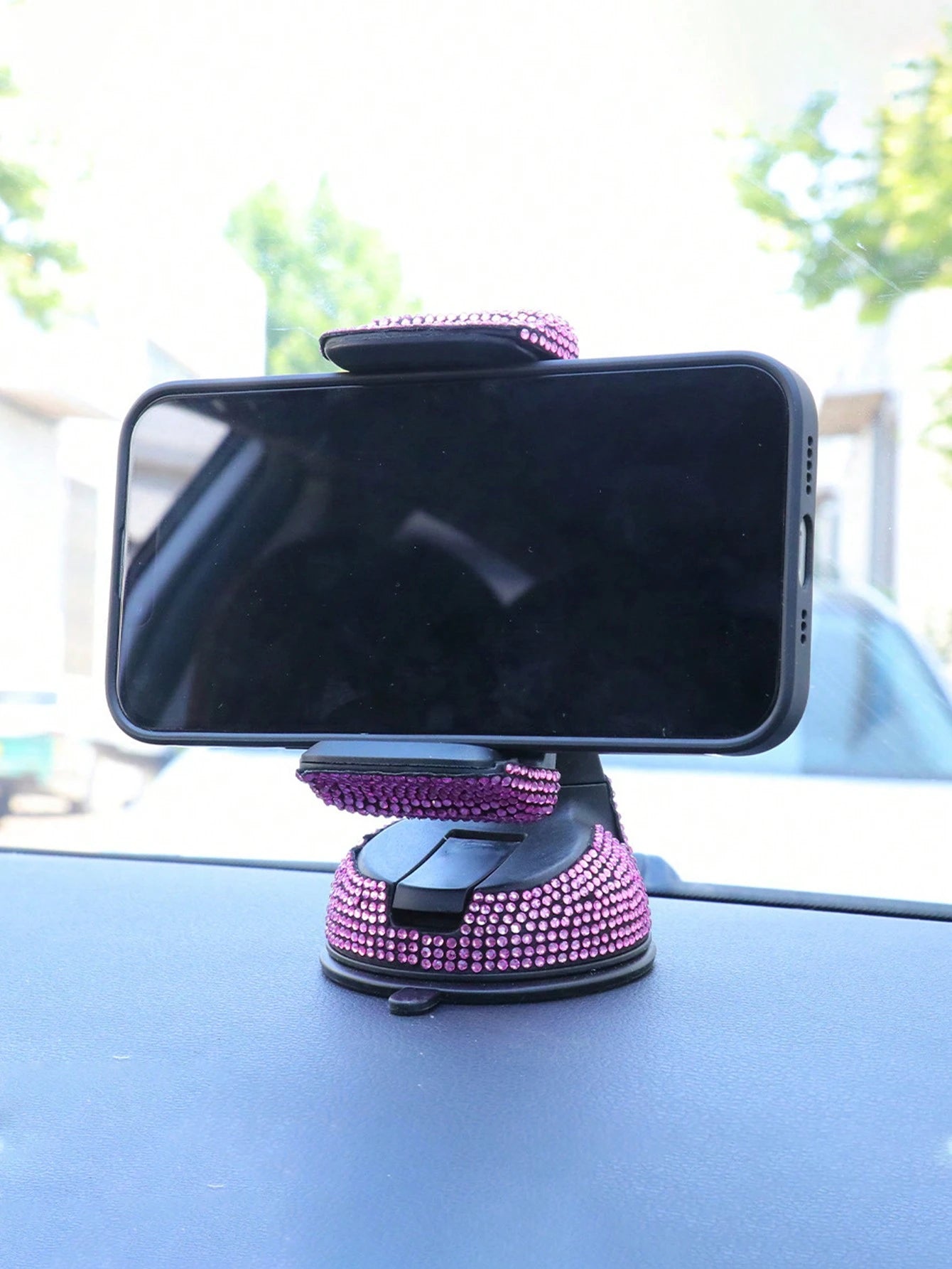 Rhinestone Decor Suction Cup Car Phone Holder Compatible With IPhone, Android Phone, Gift For Birthday, Family, Friends Car Accessories