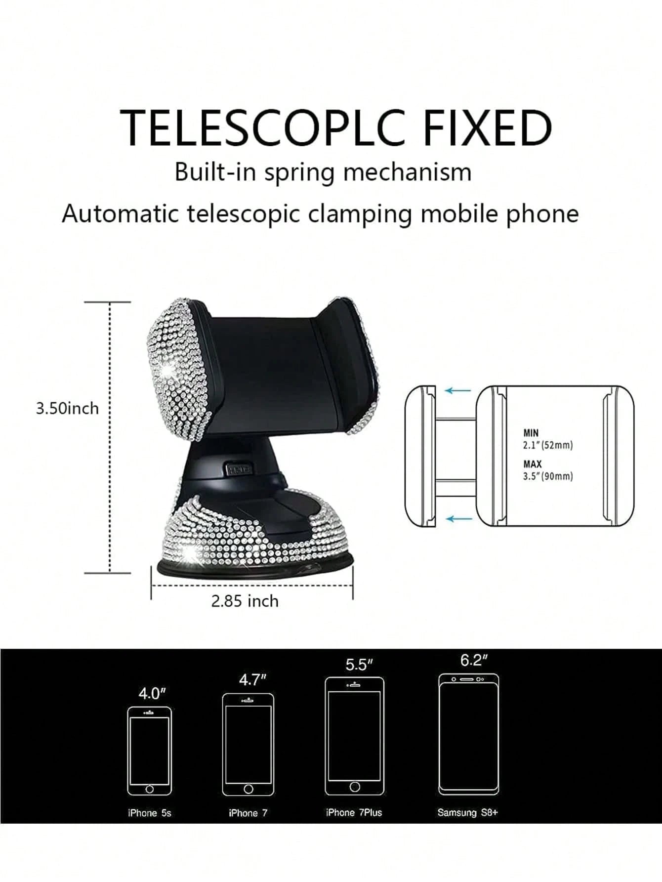 Rhinestone Decor Suction Cup Car Phone Holder Compatible With IPhone, Android Phone, Gift For Birthday, Family, Friends Car Accessories