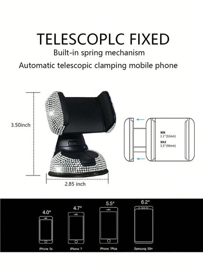 Rhinestone Decor Suction Cup Car Phone Holder Compatible With IPhone, Android Phone, Gift For Birthday, Family, Friends Car Accessories