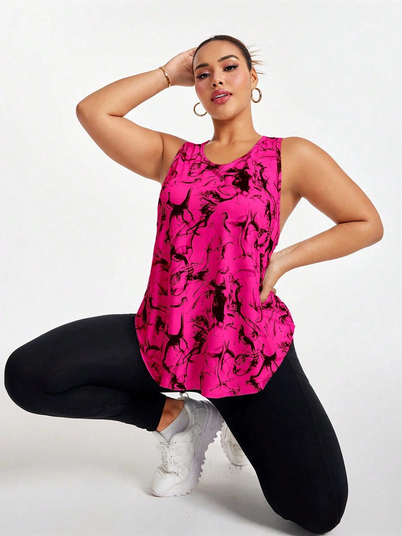 Rhythm Era All Over Print Asymmetric Hem Round Neck Summer Sports Camisole