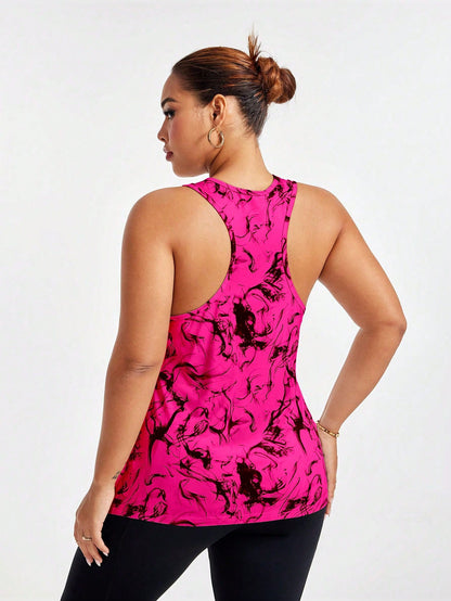 Rhythm Era All Over Print Asymmetric Hem Round Neck Summer Sports Camisole