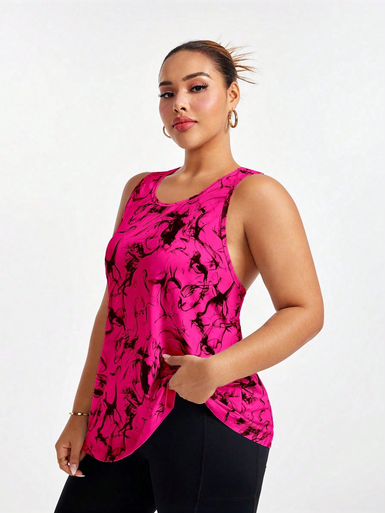 Rhythm Era All Over Print Asymmetric Hem Round Neck Summer Sports Camisole