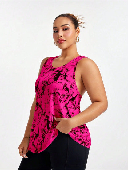 Rhythm Era All Over Print Asymmetric Hem Round Neck Summer Sports Camisole