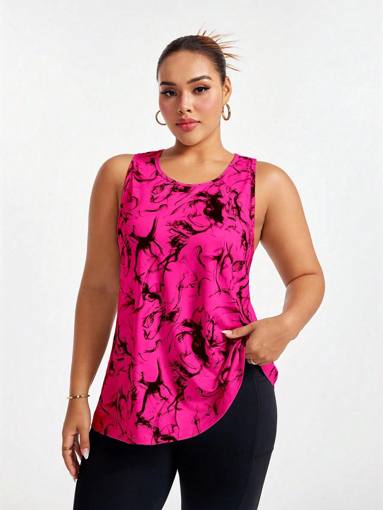 Rhythm Era All Over Print Asymmetric Hem Round Neck Summer Sports Camisole