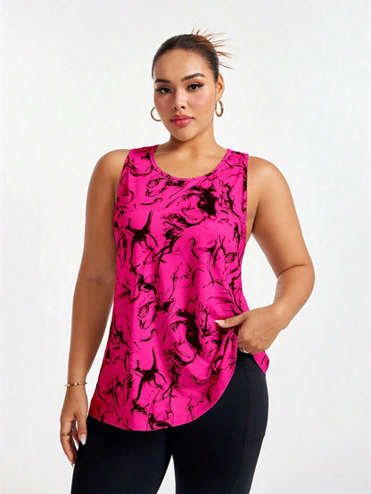 Rhythm Era All Over Print Asymmetric Hem Round Neck Summer Sports Camisole