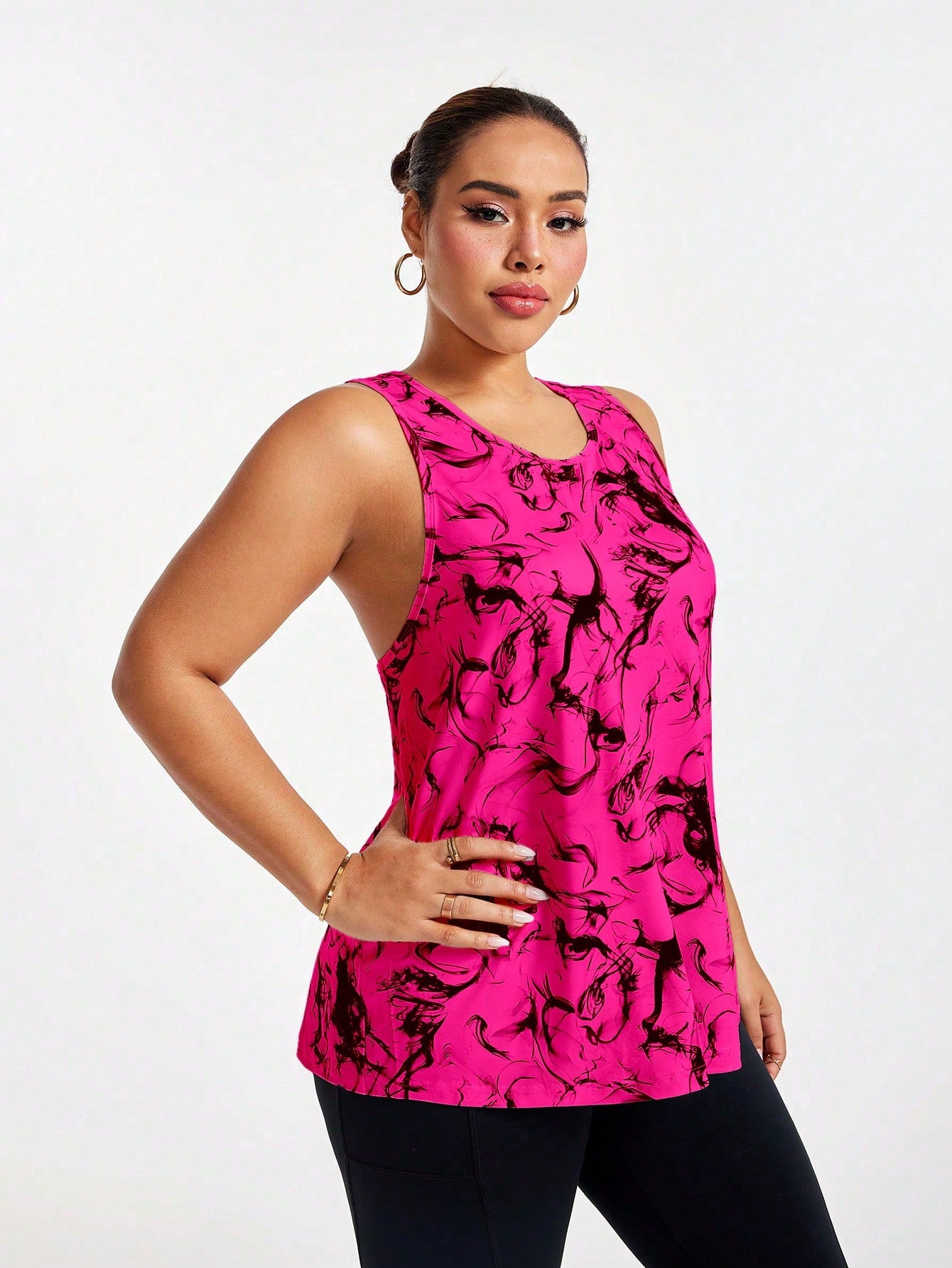 Rhythm Era All Over Print Asymmetric Hem Round Neck Summer Sports Camisole