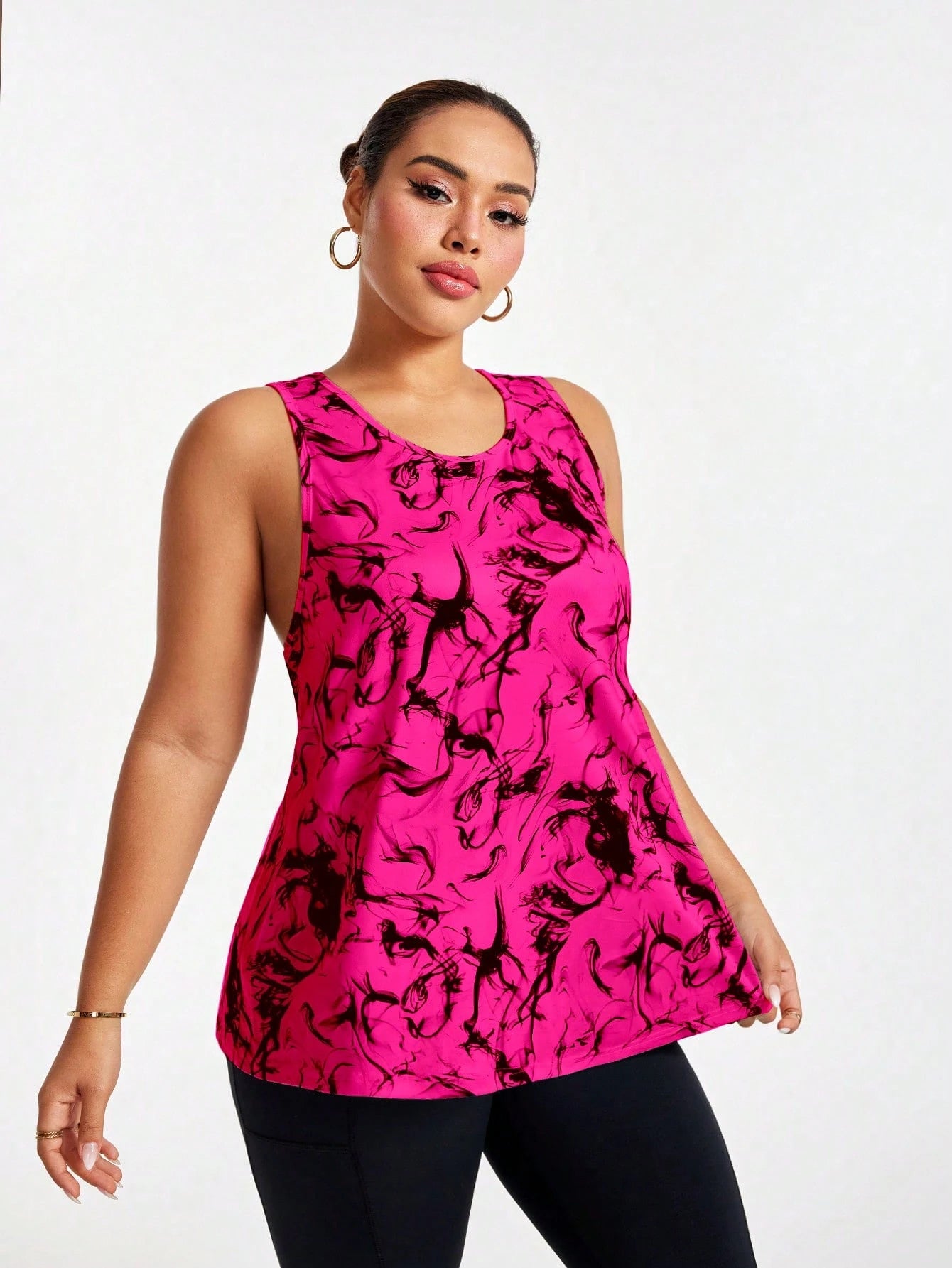 Rhythm Era All Over Print Asymmetric Hem Round Neck Summer Sports Camisole