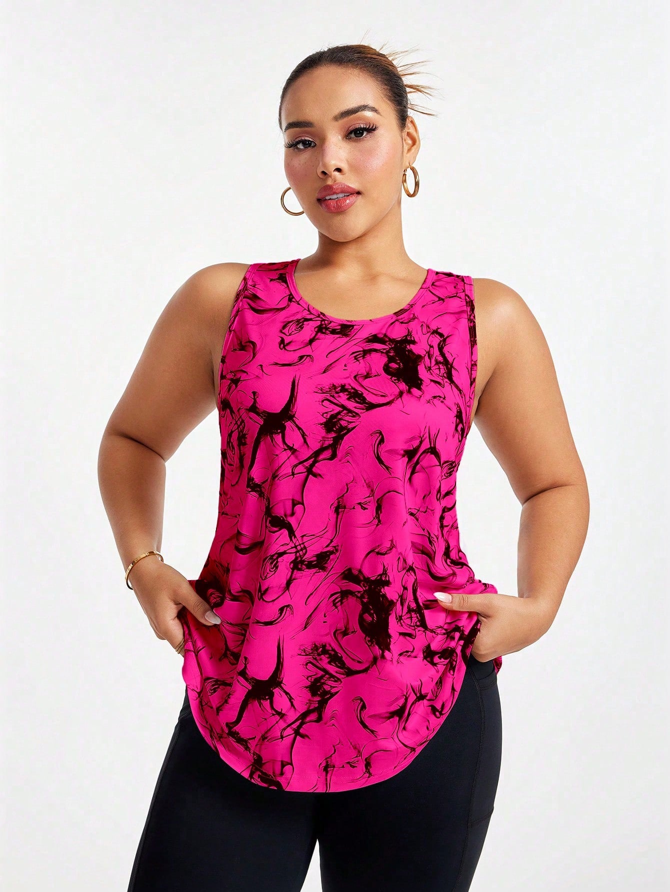 Rhythm Era All Over Print Asymmetric Hem Round Neck Summer Sports Camisole