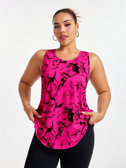 Rhythm Era All Over Print Asymmetric Hem Round Neck Summer Sports Camisole