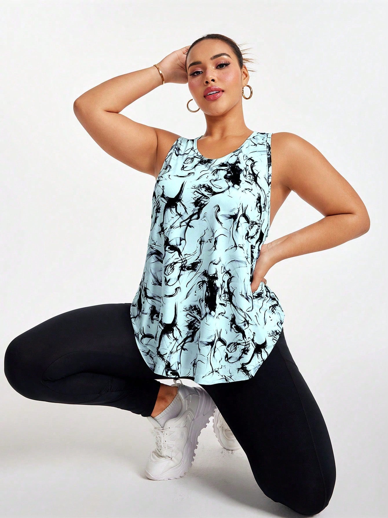 Rhythm Era All Over Print Asymmetric Hem Round Neck Summer Sports Camisole