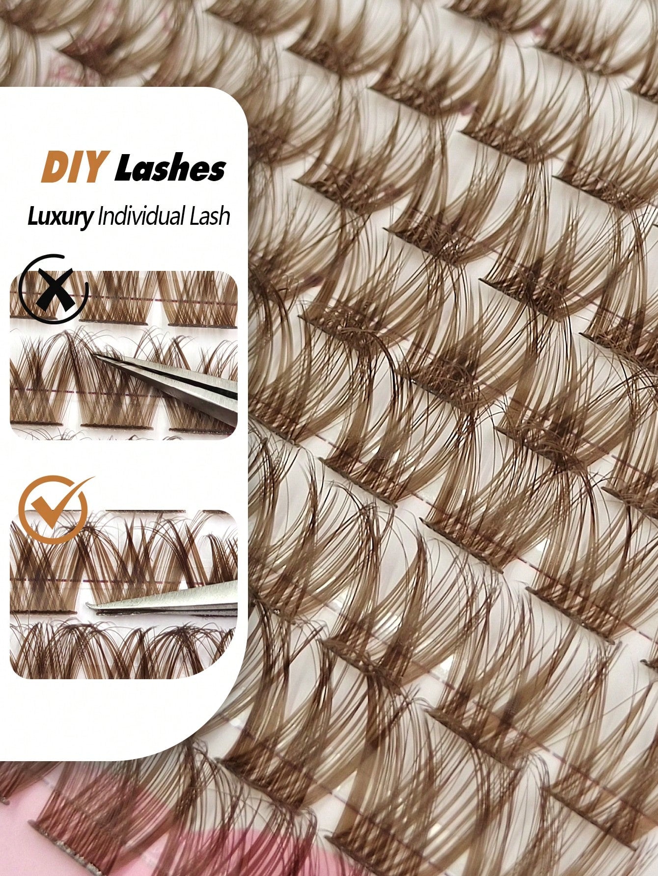 Rikuaild 100pcs D-Curl Colorful Lightweight Brown Cluster False Eyelashes, Fluffy Dense Dark Brown Eyelash Clusters, Single Strand False Eyelash Extension, Soft Thin Natural Brown Makeup, Single Soft