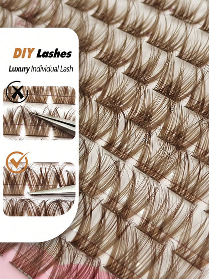 Rikuaild 100pcs D-Curl Colorful Lightweight Brown Cluster False Eyelashes, Fluffy Dense Dark Brown Eyelash Clusters, Single Strand False Eyelash Extension, Soft Thin Natural Brown Makeup, Single Soft