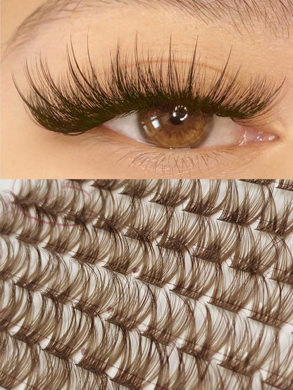 Rikuaild 100pcs D-Curl Colorful Lightweight Brown Cluster False Eyelashes, Fluffy Dense Dark Brown Eyelash Clusters, Single Strand False Eyelash Extension, Soft Thin Natural Brown Makeup, Single Soft