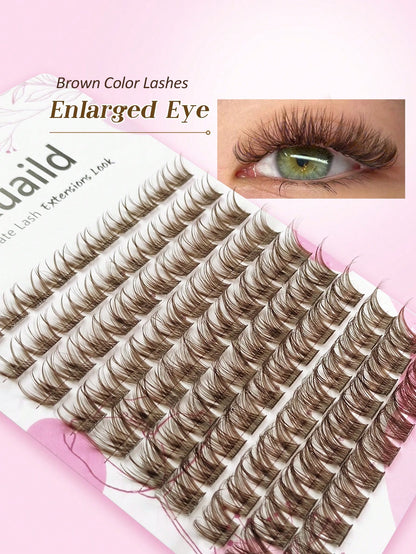 Rikuaild 100pcs D-Curl Colorful Lightweight Brown Cluster False Eyelashes, Fluffy Dense Dark Brown Eyelash Clusters, Single Strand False Eyelash Extension, Soft Thin Natural Brown Makeup, Single Soft