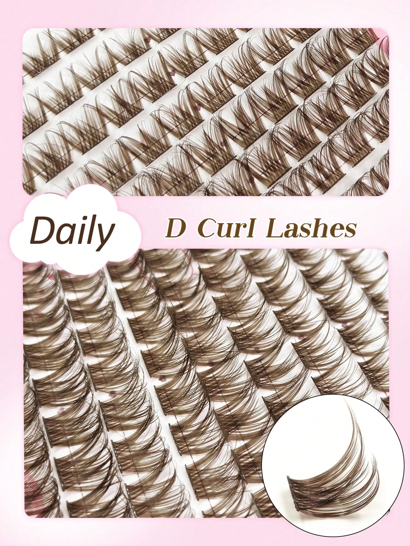 Rikuaild 100pcs D-Curl Colorful Lightweight Brown Cluster False Eyelashes, Fluffy Dense Dark Brown Eyelash Clusters, Single Strand False Eyelash Extension, Soft Thin Natural Brown Makeup, Single Soft