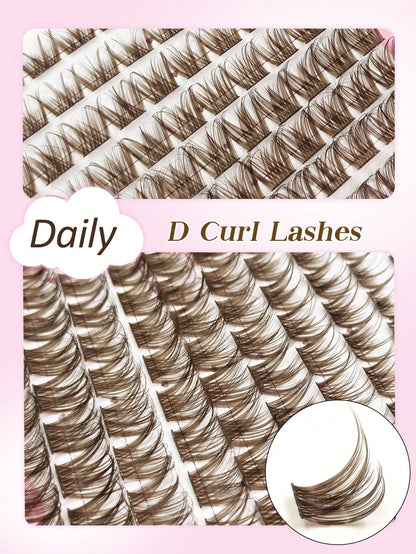 Rikuaild 100pcs D-Curl Colorful Lightweight Brown Cluster False Eyelashes, Fluffy Dense Dark Brown Eyelash Clusters, Single Strand False Eyelash Extension, Soft Thin Natural Brown Makeup, Single Soft