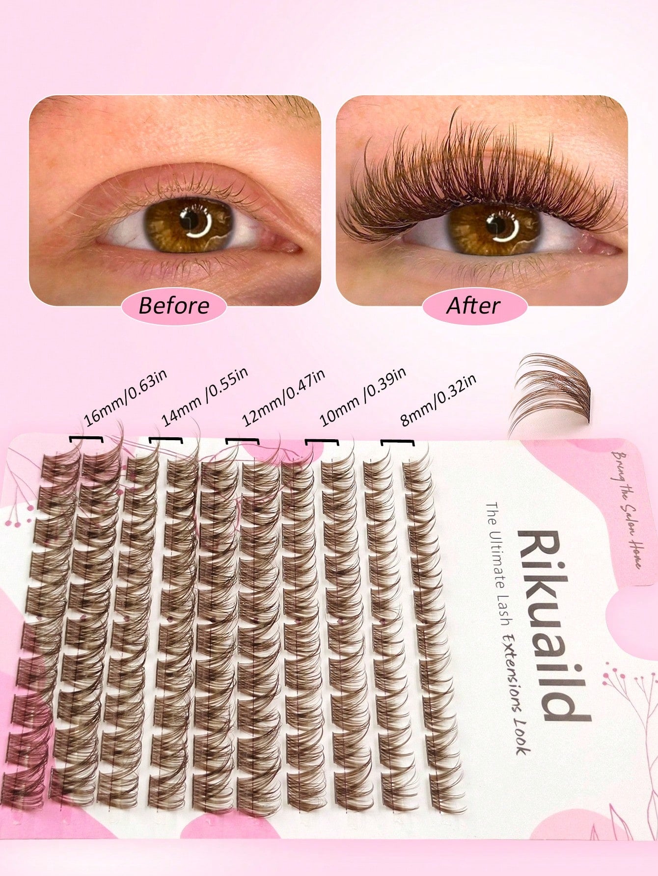 Rikuaild 100pcs D-Curl Colorful Lightweight Brown Cluster False Eyelashes, Fluffy Dense Dark Brown Eyelash Clusters, Single Strand False Eyelash Extension, Soft Thin Natural Brown Makeup, Single Soft