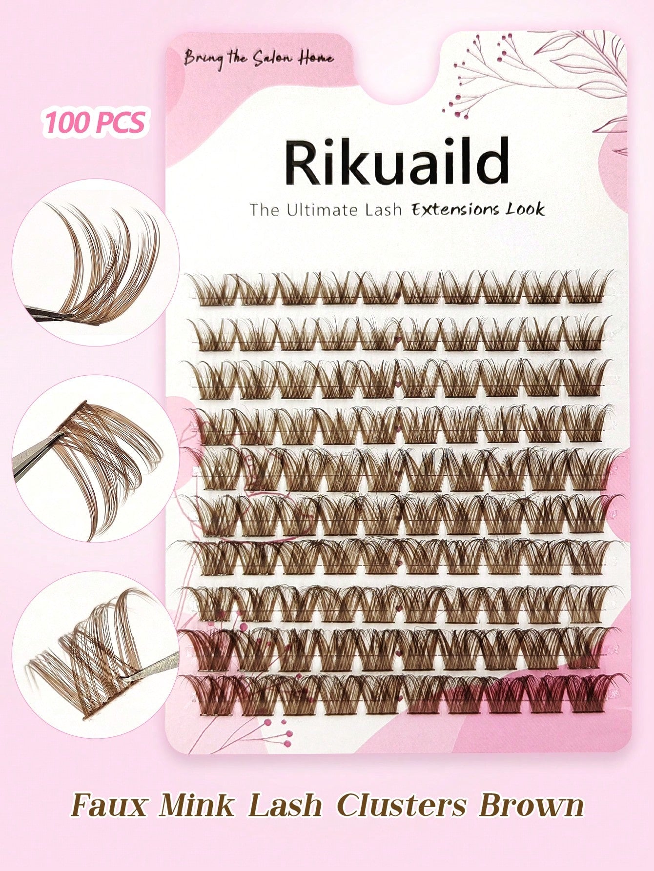 Rikuaild 100pcs D-Curl Colorful Lightweight Brown Cluster False Eyelashes, Fluffy Dense Dark Brown Eyelash Clusters, Single Strand False Eyelash Extension, Soft Thin Natural Brown Makeup, Single Soft