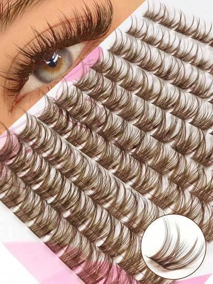 Rikuaild 100pcs D-Curl Colorful Lightweight Brown Cluster False Eyelashes, Fluffy Dense Dark Brown Eyelash Clusters, Single Strand False Eyelash Extension, Soft Thin Natural Brown Makeup, Single Soft
