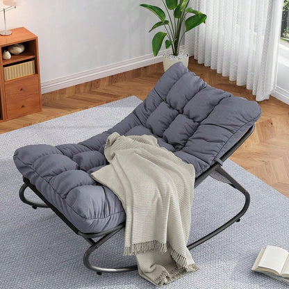 Rocking Papasan Chairs, Outdoor Lounge Chairs With Comfy Cushions, Sturdy Metal Frame, Reading Chairs For Adults, Padded Seat For Patio, Garden, Nursery, Living Room