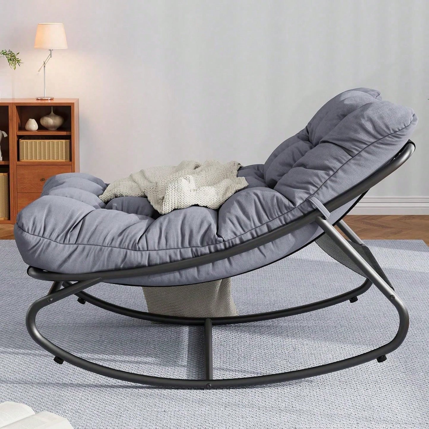 Rocking Papasan Chairs, Outdoor Lounge Chairs With Comfy Cushions, Sturdy Metal Frame, Reading Chairs For Adults, Padded Seat For Patio, Garden, Nursery, Living Room