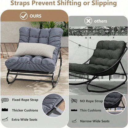 Rocking Papasan Chairs, Outdoor Lounge Chairs With Comfy Cushions, Sturdy Metal Frame, Reading Chairs For Adults, Padded Seat For Patio, Garden, Nursery, Living Room