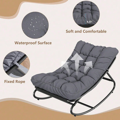 Rocking Papasan Chairs, Outdoor Lounge Chairs With Comfy Cushions, Sturdy Metal Frame, Reading Chairs For Adults, Padded Seat For Patio, Garden, Nursery, Living Room