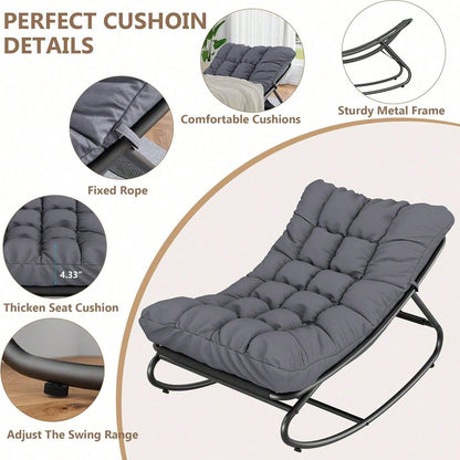 Rocking Papasan Chairs, Outdoor Lounge Chairs With Comfy Cushions, Sturdy Metal Frame, Reading Chairs For Adults, Padded Seat For Patio, Garden, Nursery, Living Room