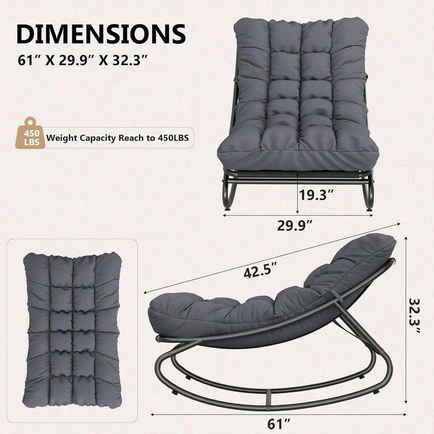Rocking Papasan Chairs, Outdoor Lounge Chairs With Comfy Cushions, Sturdy Metal Frame, Reading Chairs For Adults, Padded Seat For Patio, Garden, Nursery, Living Room