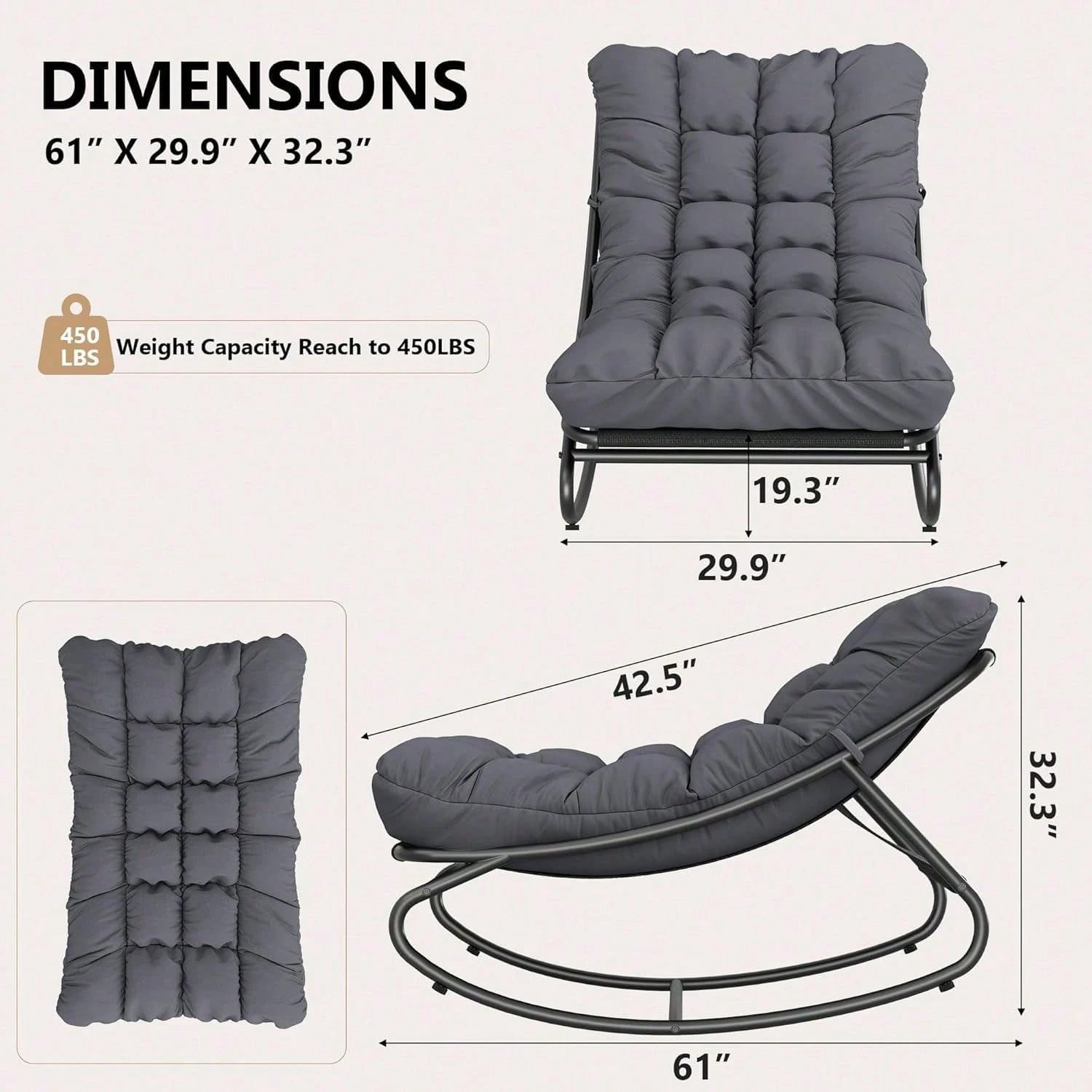 Rocking Papasan Chairs, Outdoor Lounge Chairs With Comfy Cushions, Sturdy Metal Frame, Reading Chairs For Adults, Padded Seat For Patio, Garden, Nursery, Living Room