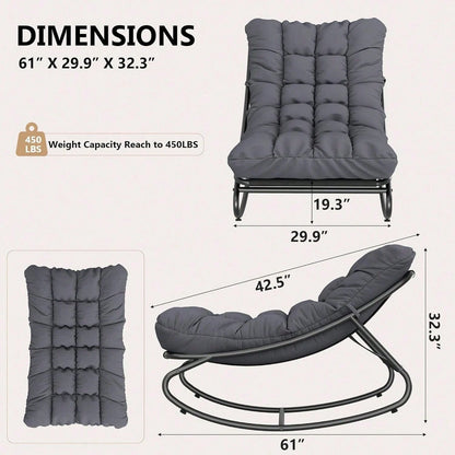Rocking Papasan Chairs, Outdoor Lounge Chairs With Comfy Cushions, Sturdy Metal Frame, Reading Chairs For Adults, Padded Seat For Patio, Garden, Nursery, Living Room