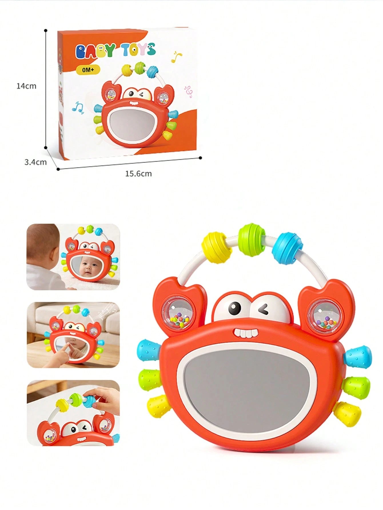 Rocking Sound & Light Crab Rattle Baby Toy, 0-2 Years Old Infant Hand-Grip Ball, Early Education Music Enlightenment Educational Toy