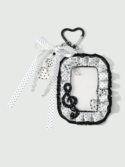 ROMWE Anime 1 Creative Simple And Versatile Retro Classic High Sense Music Festival Series Black And White Handmade Beaded Imitation Pearl Ring Resin Round Bead Love Phone Line Silver Hollow Cloud Win