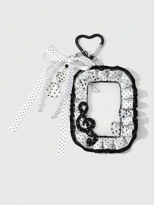 ROMWE Anime 1 Creative Simple And Versatile Retro Classic High Sense Music Festival Series Black And White Handmade Beaded Imitation Pearl Ring Resin Round Bead Love Phone Line Silver Hollow Cloud Win