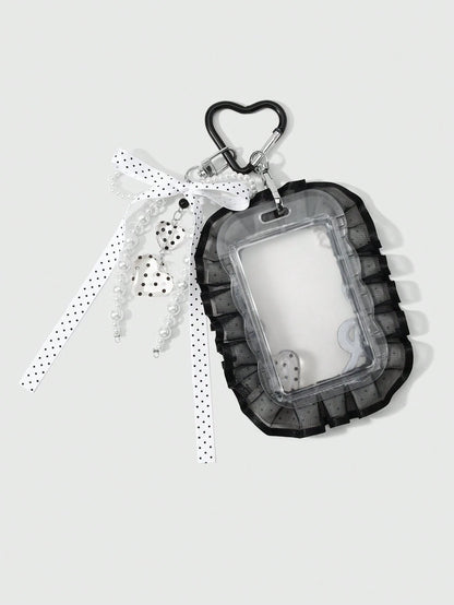 ROMWE Anime 1 Creative Simple And Versatile Retro Classic High Sense Music Festival Series Black And White Handmade Beaded Imitation Pearl Ring Resin Round Bead Love Phone Line Silver Hollow Cloud Win