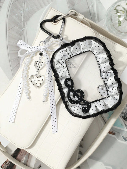 ROMWE Anime 1 Creative Simple And Versatile Retro Classic High Sense Music Festival Series Black And White Handmade Beaded Imitation Pearl Ring Resin Round Bead Love Phone Line Silver Hollow Cloud Win