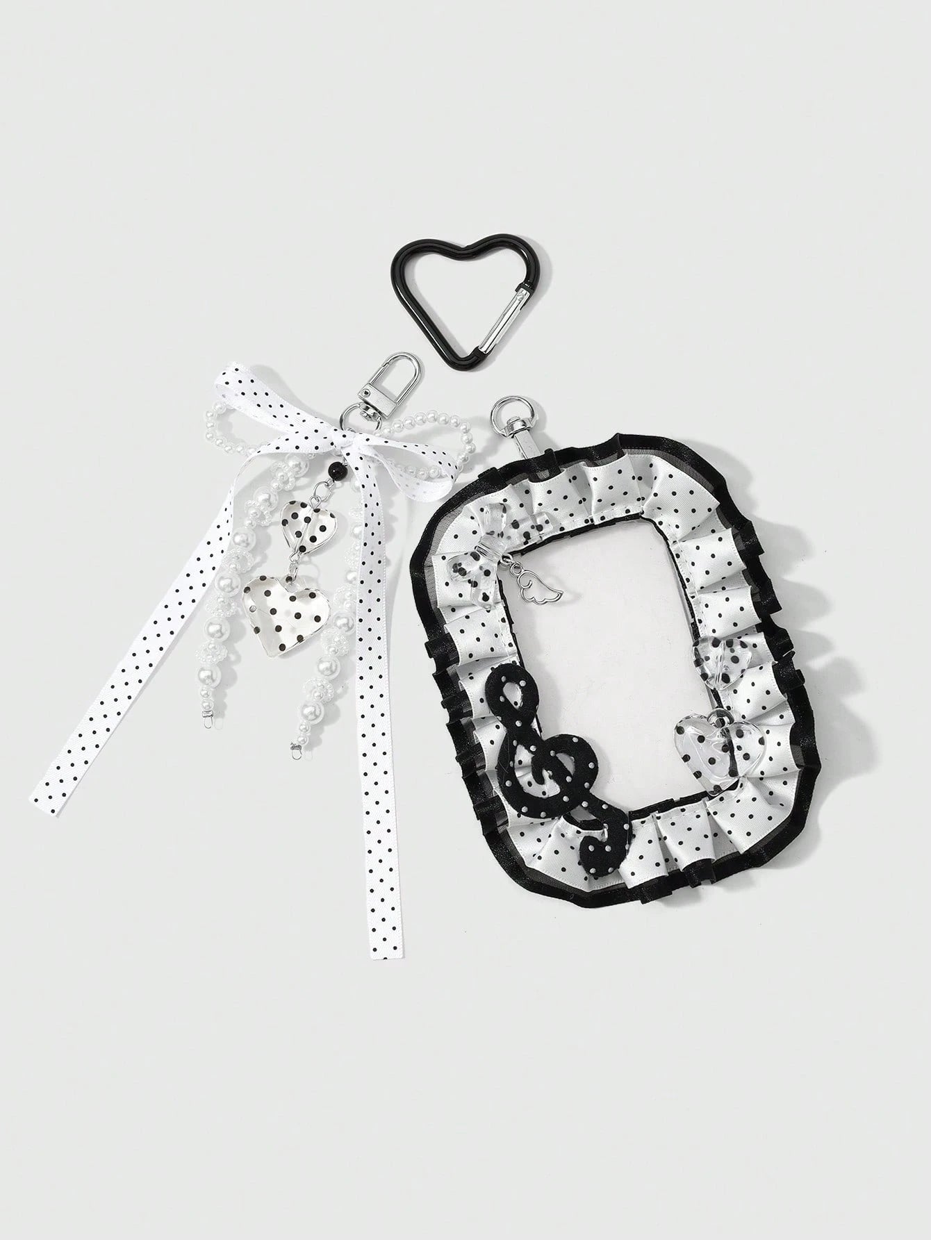 ROMWE Anime 1 Creative Simple And Versatile Retro Classic High Sense Music Festival Series Black And White Handmade Beaded Imitation Pearl Ring Resin Round Bead Love Phone Line Silver Hollow Cloud Win