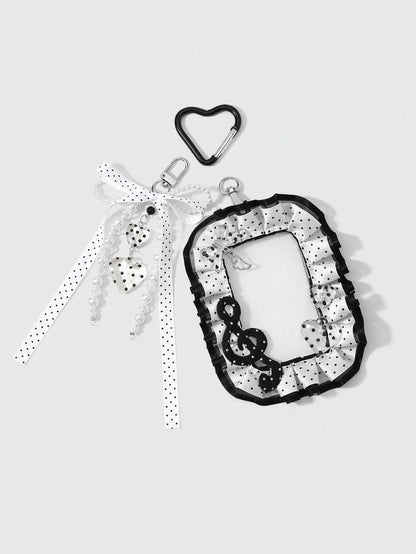 ROMWE Anime 1 Creative Simple And Versatile Retro Classic High Sense Music Festival Series Black And White Handmade Beaded Imitation Pearl Ring Resin Round Bead Love Phone Line Silver Hollow Cloud Win
