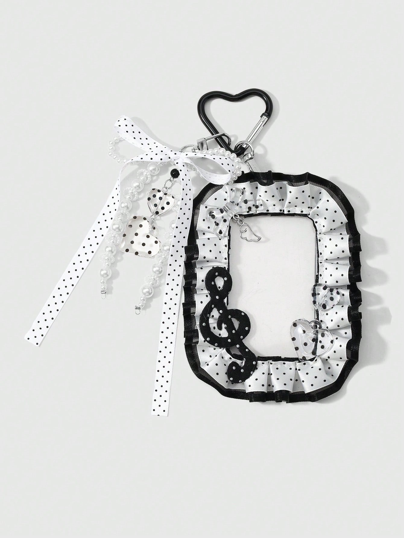 ROMWE Anime 1 Creative Simple And Versatile Retro Classic High Sense Music Festival Series Black And White Handmade Beaded Imitation Pearl Ring Resin Round Bead Love Phone Line Silver Hollow Cloud Win