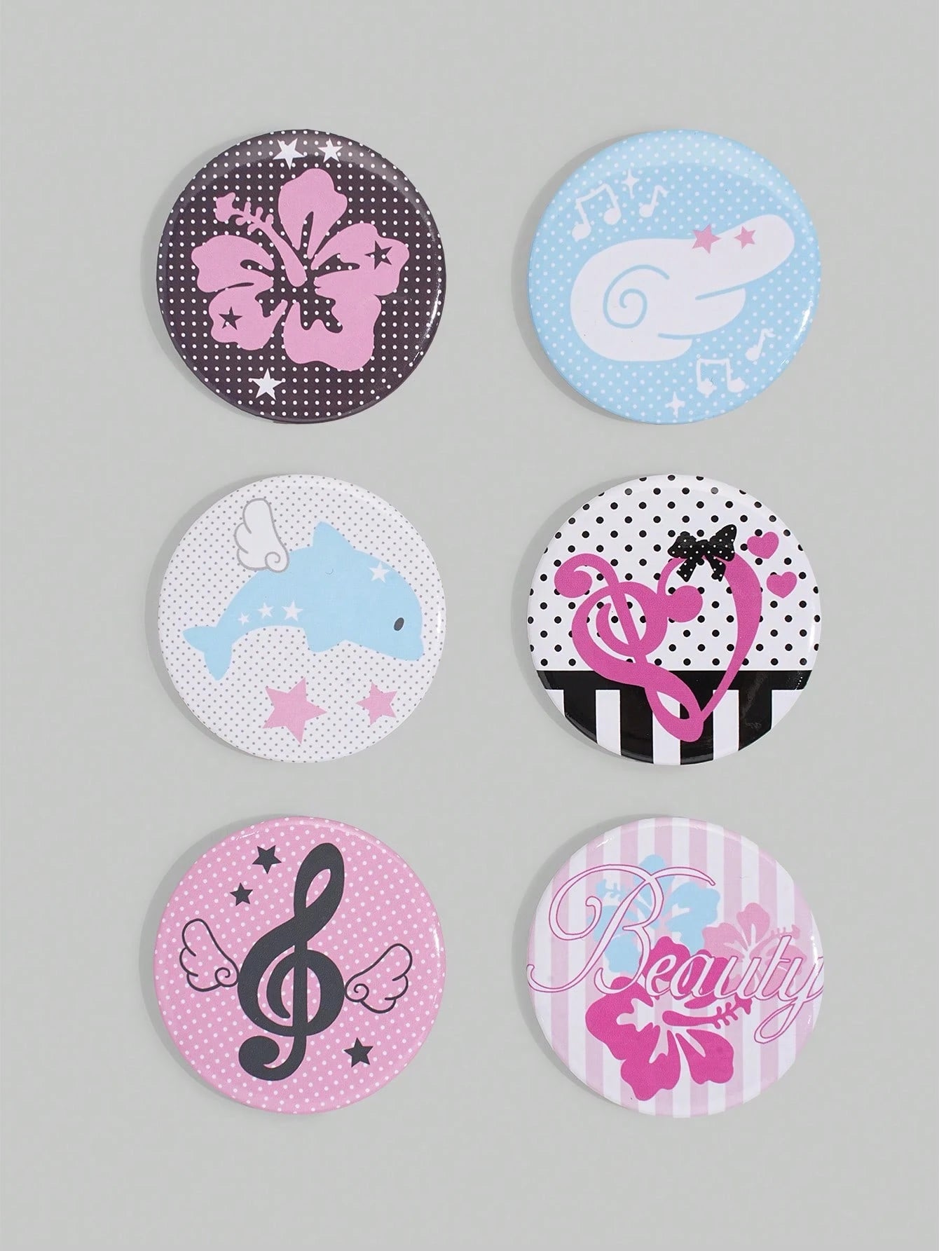 ROMWE Anime 5Pcs Fashion Brooch Pins With Lucky Character, Polka Dot, Leopard Print And Star Patterns, Decorative Badge Buttons For Clothing, Bags, Backpacks And Hats, Great Accessories For Back To Sc