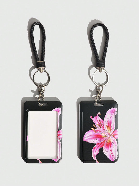 ROMWE Fairycore 1pc Cute Floral Slide Card Holder, Lily Pattern ID Card/Badge Case For Back To School