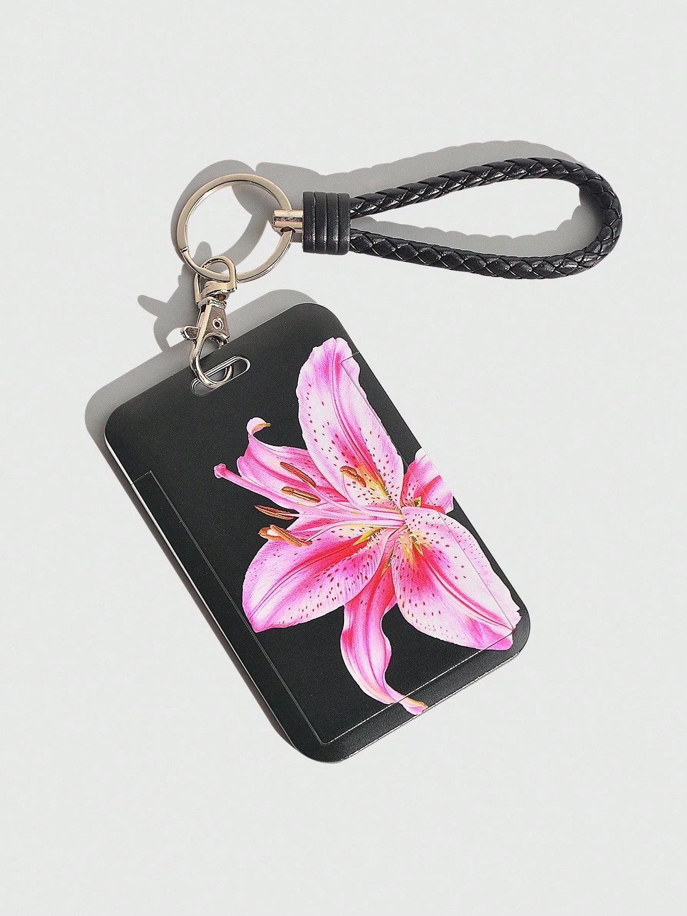 ROMWE Fairycore 1pc Cute Floral Slide Card Holder, Lily Pattern ID Card/Badge Case For Back To School
