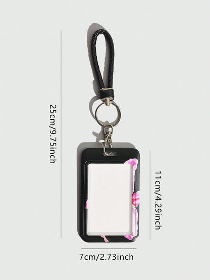 ROMWE Fairycore 1pc Cute Floral Slide Card Holder, Lily Pattern ID Card/Badge Case For Back To School