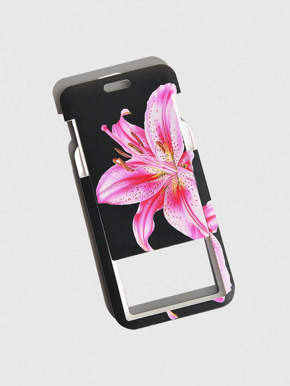 ROMWE Fairycore 1pc Cute Floral Slide Card Holder, Lily Pattern ID Card/Badge Case For Back To School