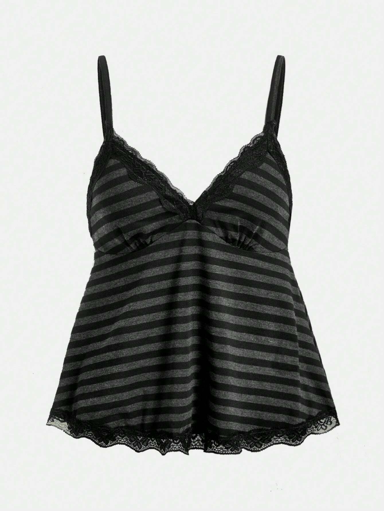 ROMWE Fairycore Women's Plus Size Striped Doll Top Lace Camisole For Summer
