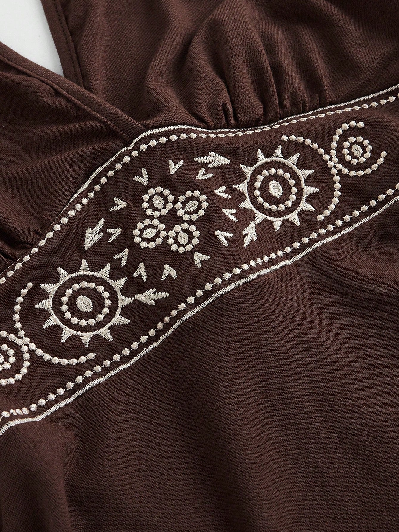 ROMWE Hippie Sun Totem Embroidered Spaghetti Strap Layered Hem Short Dress For Women