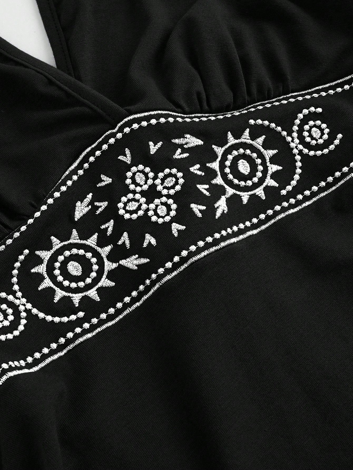 ROMWE Hippie Sun Totem Embroidered Spaghetti Strap Layered Hem Short Dress For Women