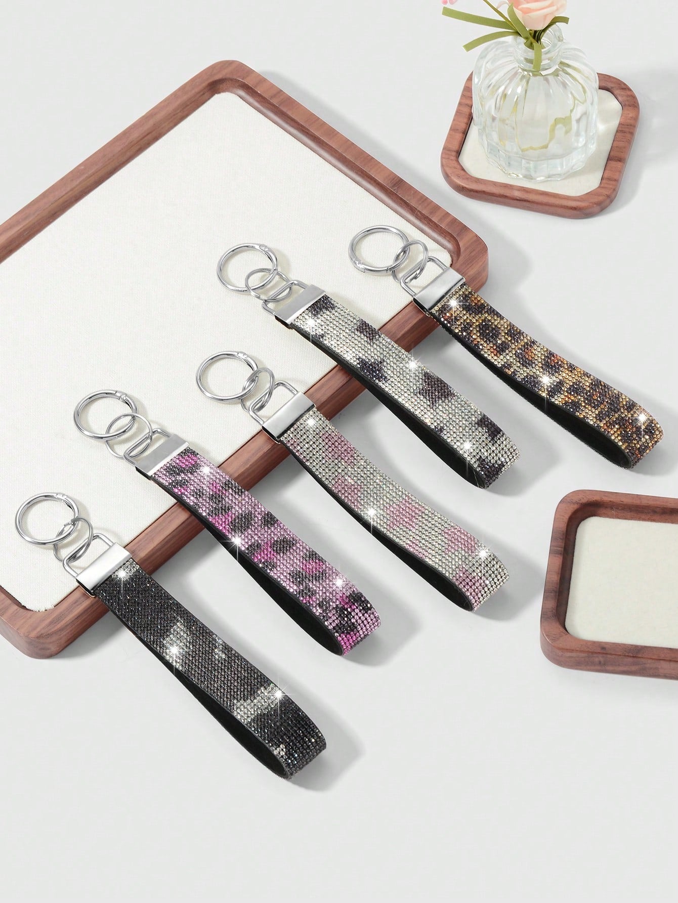 ROMWE Kawaii 5pcs Y2k Exquisite Retro Unique Cool Fashion Light Luxury Brown/Rose Red/Pink White/Silver Black Leopard Print, Markings, Animal Pattern Tiger Pattern Gradual Change Stars Shining Full Di