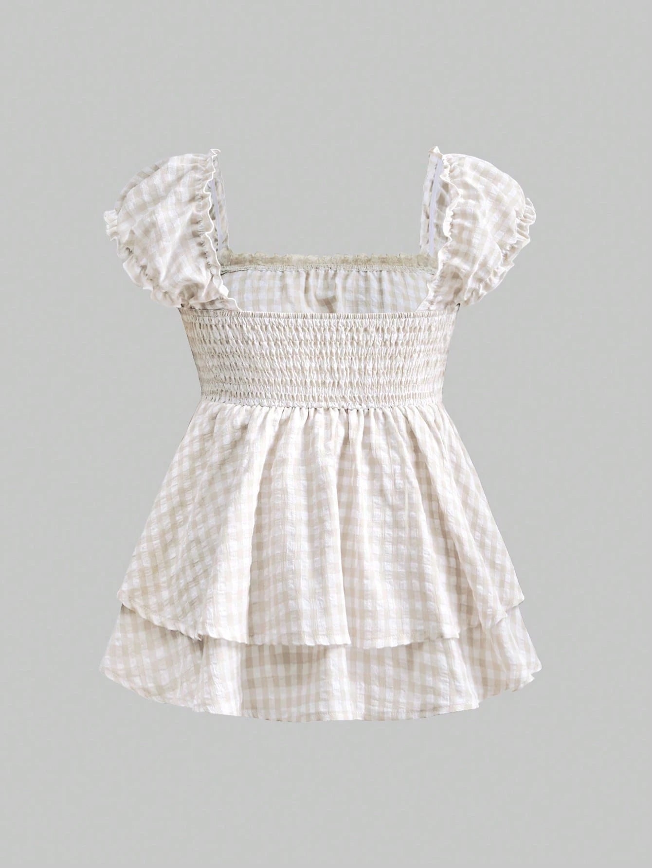 ROMWE Kawaii Spring/Summer Carnival Party Casual Plus Size Plaid Print A-Line Shirt Dress With Bow Collar Decor, Stylish Princess Design