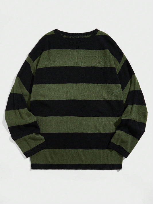 ROMWE MEN Grunge Punk Spring/Summer Casual Men Striped Color-Block Pullover Sweater